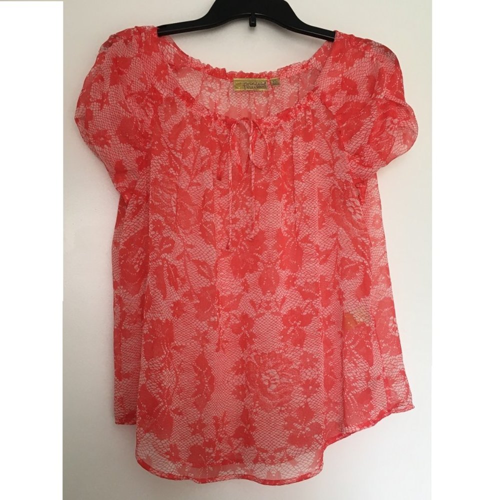 Vera Wang Princess floral lace chiffon top XL